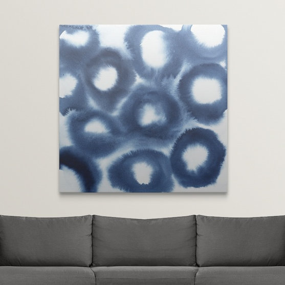« indigo reverse ii » par grace-dépilé-reproduction d’art, H 35 po x l 35 po x P 1,5 po, Toile tendue