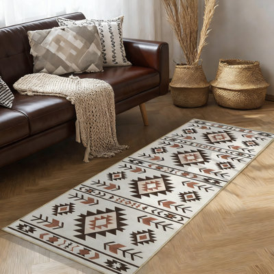 2X6 Boho Runner Rug, Non-Slip Machine Washable Geometric Hallway Carpet