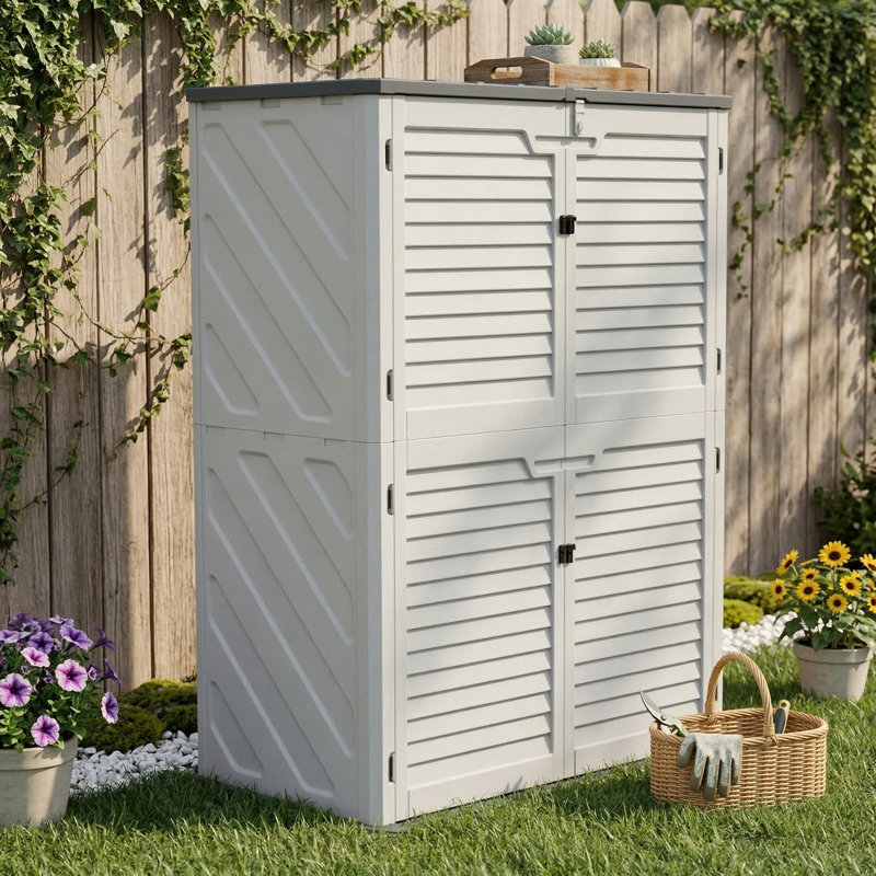 Boîte de rangement résistante aux intempéries pour équipement de jardin - Résine résistante antirouille, grande capacité, résistante aux rayons UV, sans tablettes intérieures