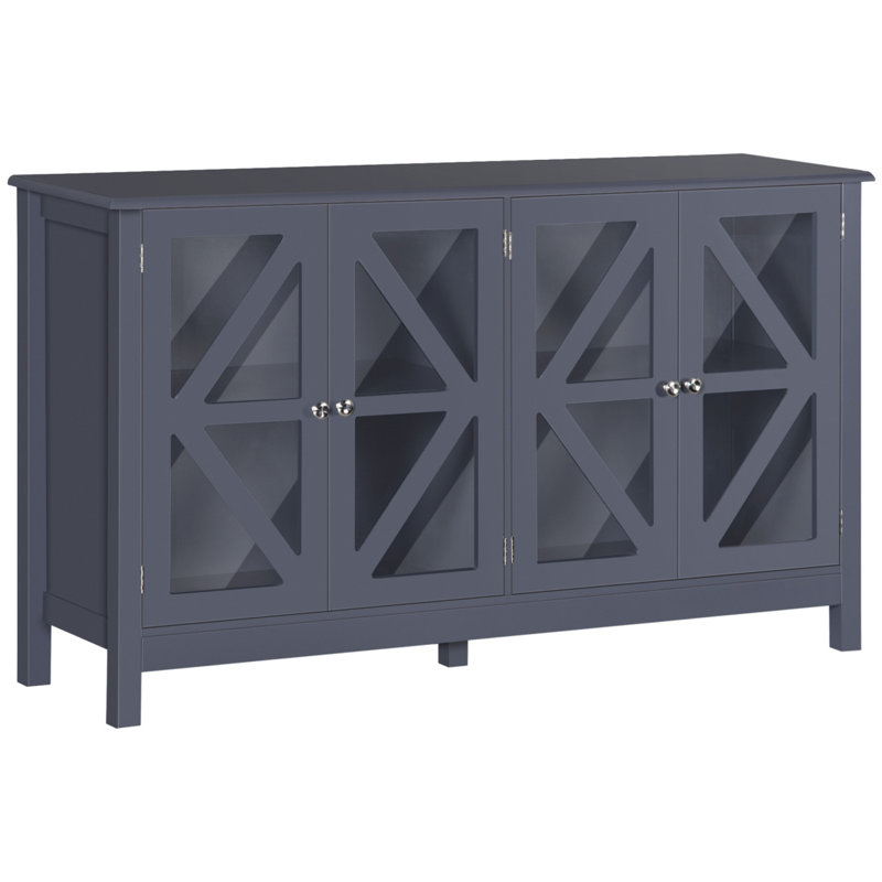 Buffet, buffet avec 4 portes en verre trempé et tablette de rangement réglable, crédence, Gris