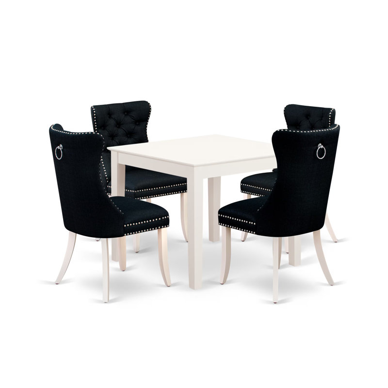 Ensemble de salle à manger 5 pièces composé d'une table de cuisine carrée et de 4 chaises rembourrées, lin blanc, Blanc