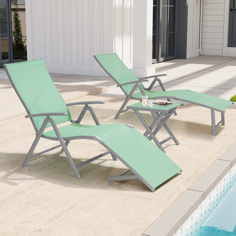 Cllgone Outdoor Metal Chaise Lounge Set with Table, Espresso, Gray