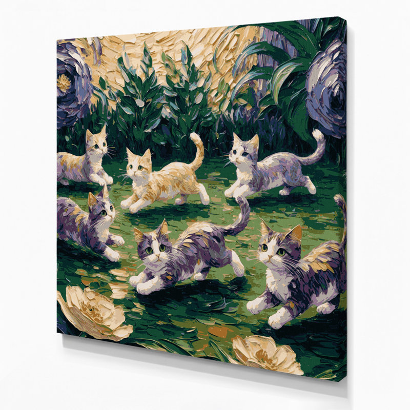 «Cats Kinkalow», art mural sur toile bleue, H 32 po x l 32 po