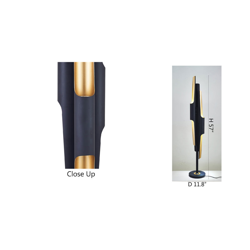 6-light black floor lamp with gold accents