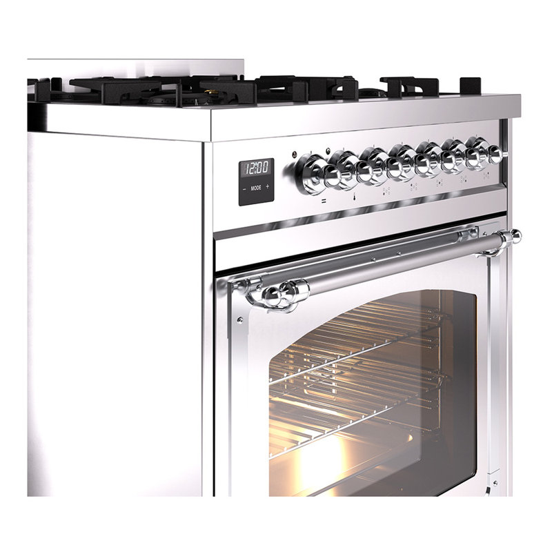ILVE Nostalgie II Noblesse 30 in Dual Fuel Range, Stainless Steel/Chrome, Natural Gas