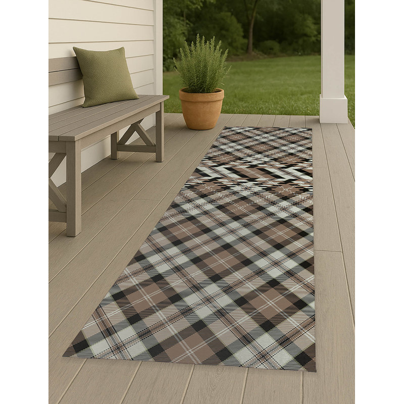Anthony Plaid Non-Slip Outdoor Rug, Runner 2'6" x 8'
