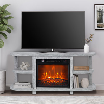 48" TV Stand With 18" Insert Electric Fireplace And Open Storage Shelves Media Console For Tvs Up To 55"