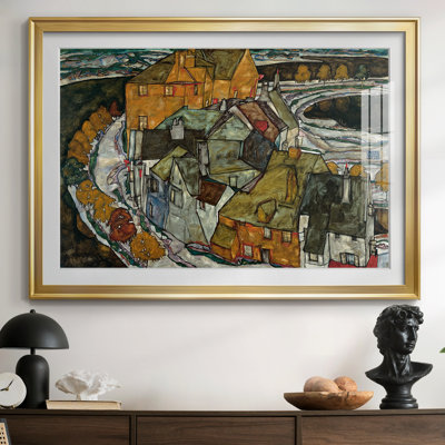 Croissant des maisons (île) - Egon Schiele - reproduction encadrée avec passe-partout et verre - 1915