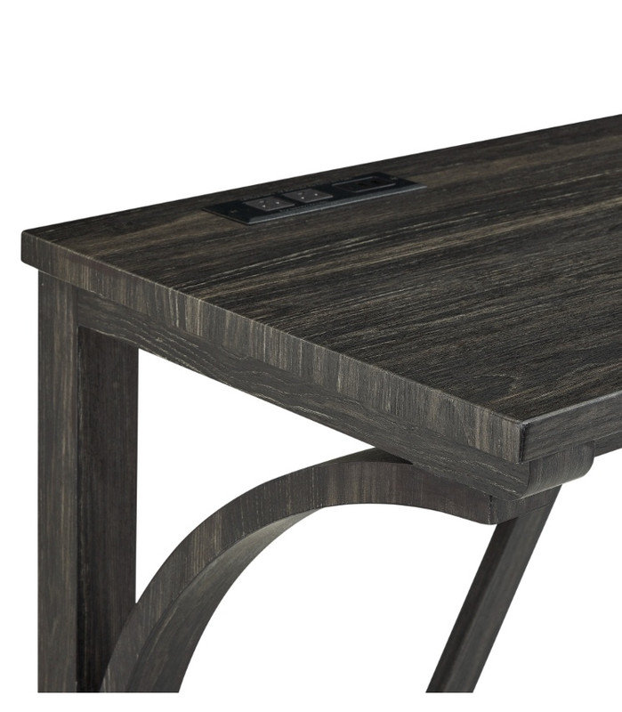 4 Piece Bar Table Set with Power Outlet - Industrial Dining Table & Chairs Set for Living/Dining Room, Gray/Black