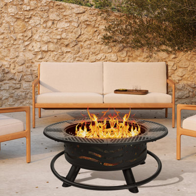 Wood Burning Fire Pit Table with Grill
