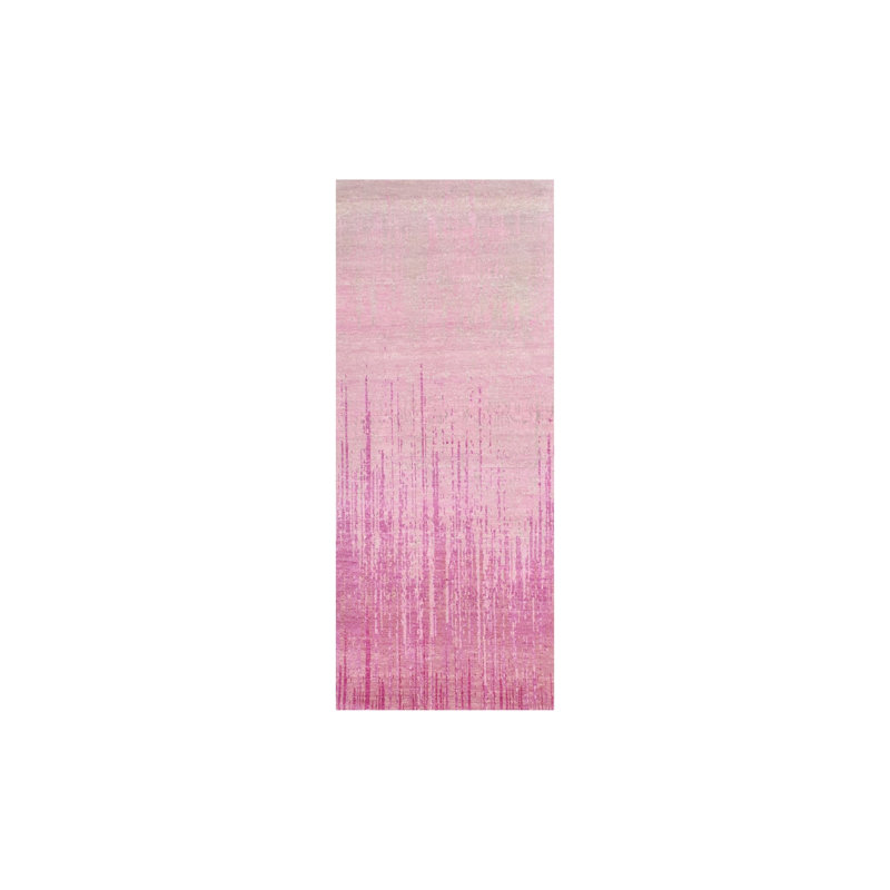 Tapis de couloir vertical en laine noué à la main 2 pi 6 po x 6 pi 4 po rose 02D29CB2F391472CAE3CD982983A4B6A