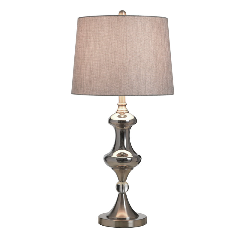 Lampe de table en acier - verre argenté - abat-jour gris