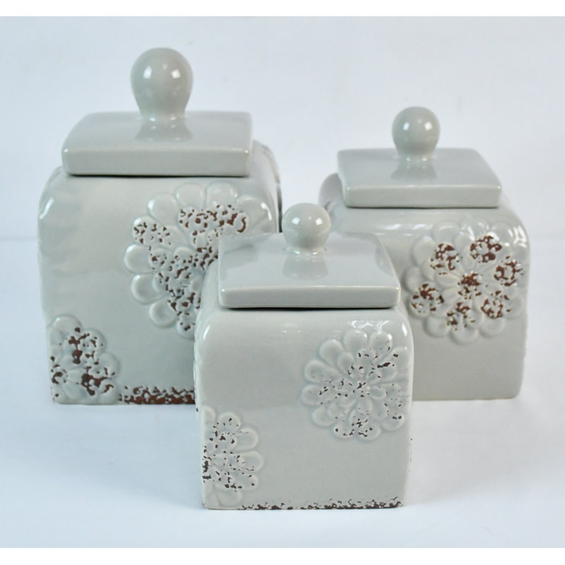 Ensemble 3 pièces de pots de rangement de cuisine, Gris clair
