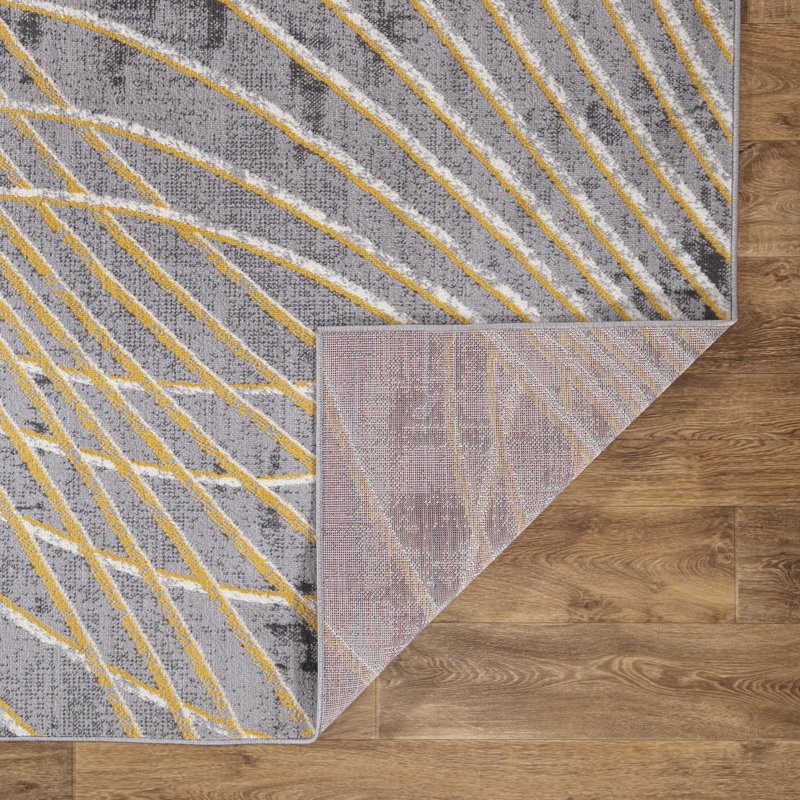 Tapis jaune / gris / ivoire Lowden, Tapis de couloir 2 pi x 7 pi