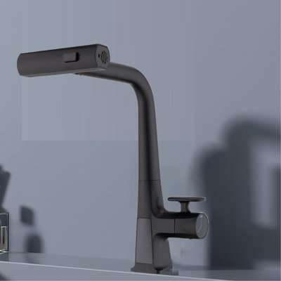Robinet de cuisine noir mat avec rétractable - affichage de la température avec une seule poignée et trois modèles de sortie d'eau, jet, pluie pour l'évier et les objets