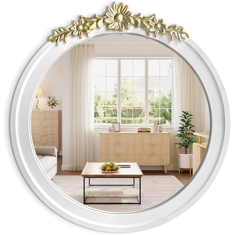 White Round Wooden Mirror