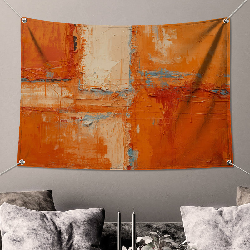 Tapisserie murale texturée orange abstraite - texture, H 68 po x l 80 po avec 4 œillets