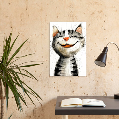 Happy Whimsical Cat Playful Whimsical Contemporary Cat Wall Art Print 1 Piece Wrapped Canvas Wall Art