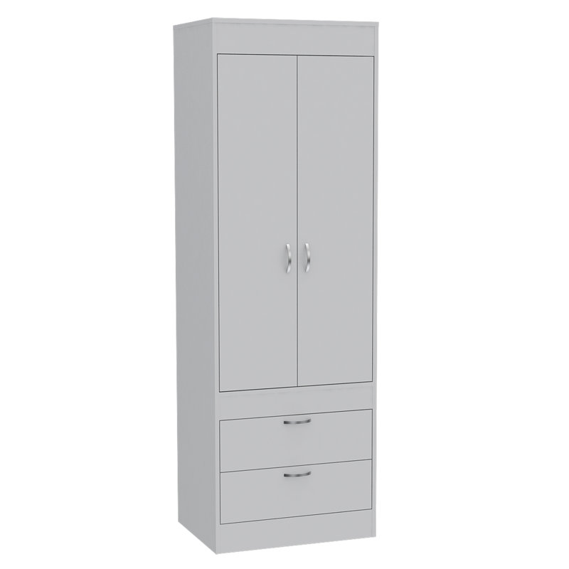 Lisboa Armoire with Double Doors, 2 Drawers, and Hanging Rod, White