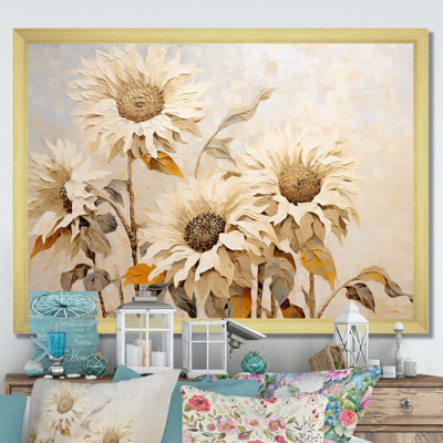 Vintage Sunflowers Florescence I - Sunflowers Framed Canvas Print