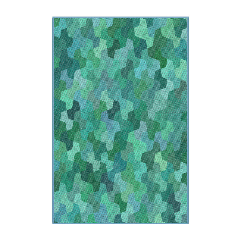Tissé à la machine à motif géométrique en laine et polyester bleu ciel Tapis décoratif, Rectangle 5 pi x 7 pi