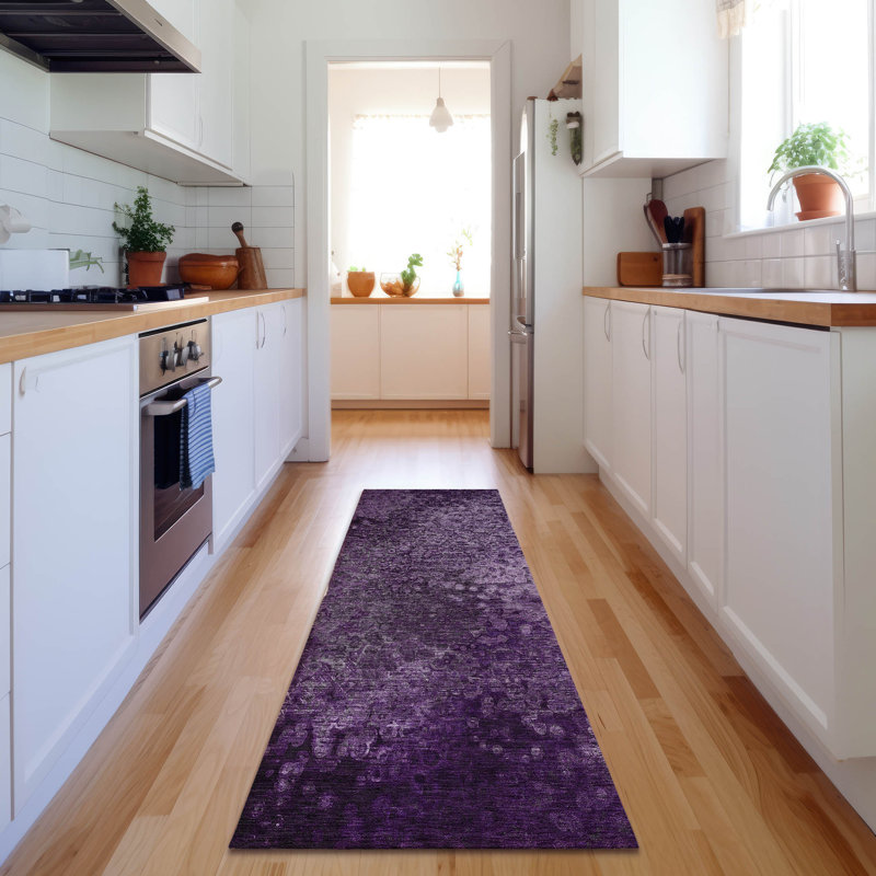 Premium Machine Washable Cerrito AMF565 Purple Rug, Runner 2'3" x 7'6"