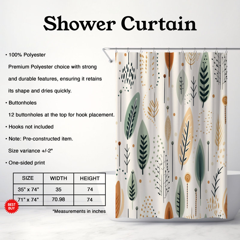 Earthy Boho - Rideau de douche Premium, H 74 po x l 71 po