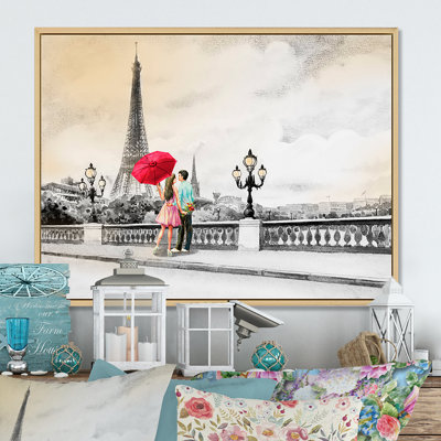 «Romantic Couple In Love In Paris III», reproduction sur toile flottante