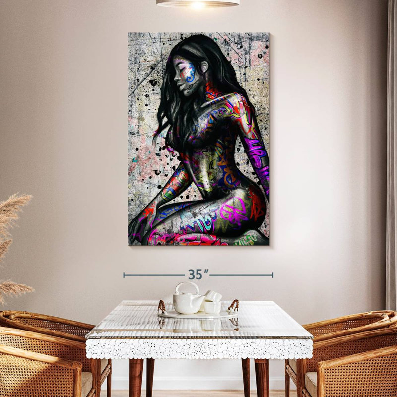 Séduction africaine sur toile, H 51 po x l 34 po x P 1,25 po