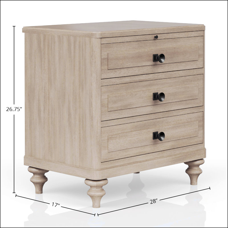 Élégante table de chevet à 3 tiroirs avec finition sable de qualité supérieure et fond doublé en cèdre