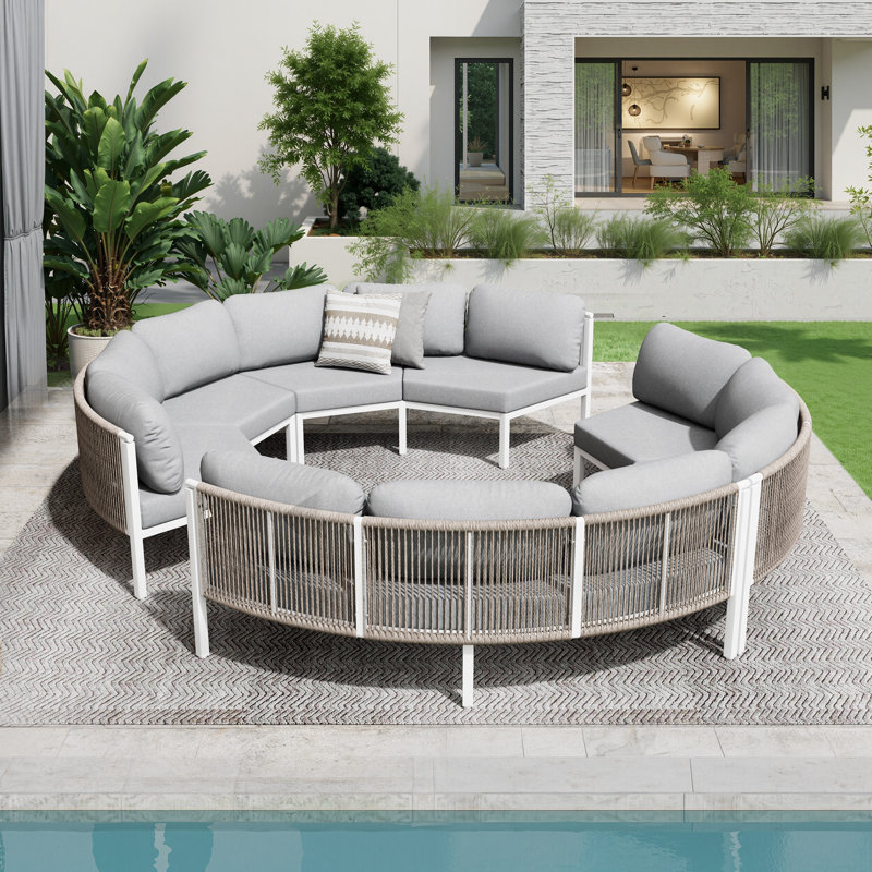 Ensemble de patio extérieur modulaire en aluminium pour 8 personnes avec coussins, Gris clair