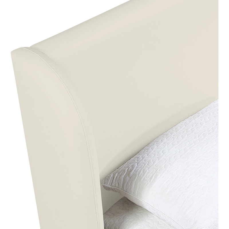 Lit tapissier en cuir Diorio Vegan, Très grand, Crème végétalien en cuir