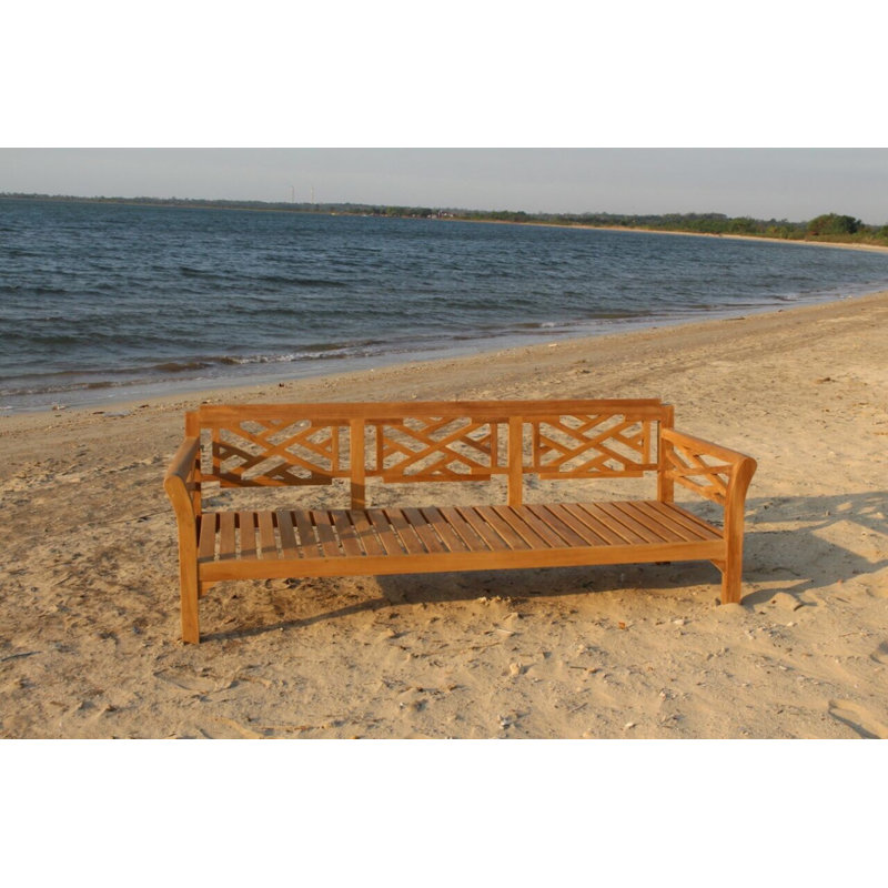 Susie 86'' Wide Teak Patio Sofa with Cushions, Spectrum Eggshell