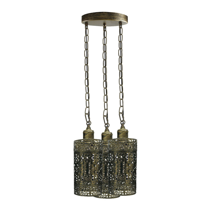 Mohn 3 - Light Cluster Cylinder Pendant, Brushed Brass