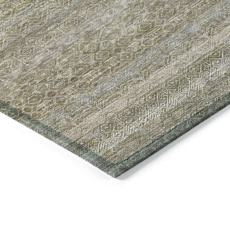 Machine Washable Indoor/Outdoor Xhevrie Khaki Rug, Rectangle 1'8" x 2'6"