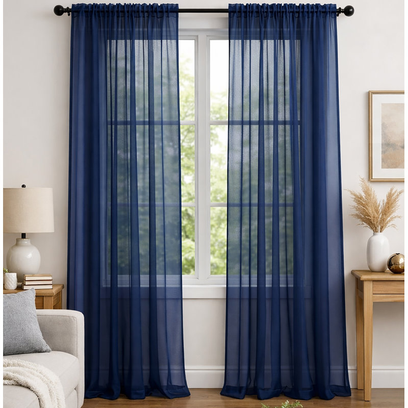 Ensemble de rideaux transparents avec passe-tringle 90 po (2 panneaux), Marine