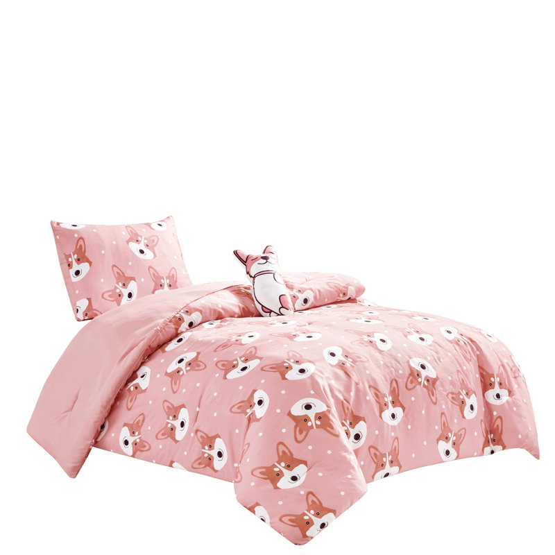 Ensemble d'édredon en microfibre rose, Édredon simple + 1 taie décorative simple + 1 co