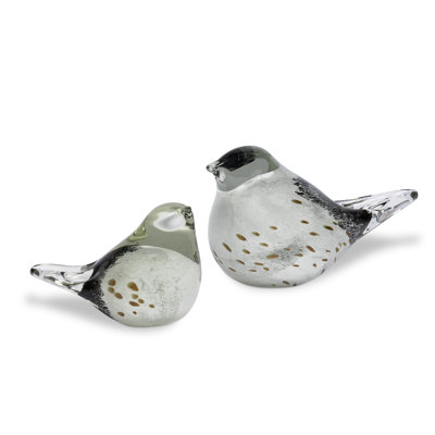 5.5 in White and Brown Speckled Glass Bird
