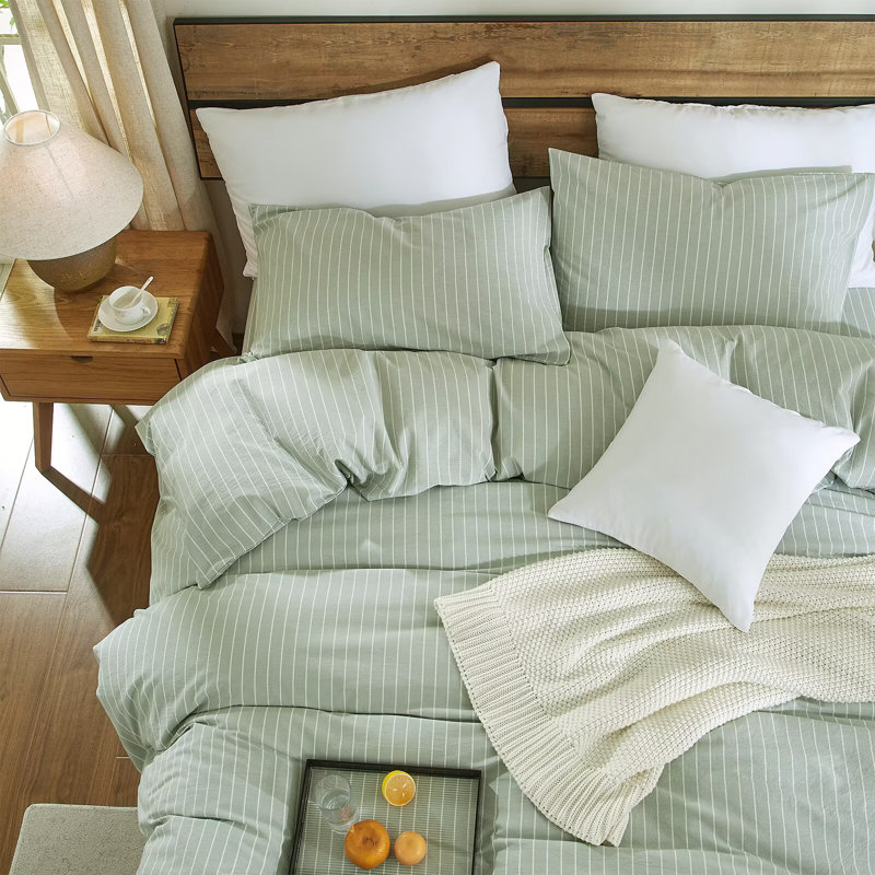 XINMIANFANG Striped Duvet Cover Set 100% Washed Cotton Comforter Cover for All Seasons Linen Feel Bedding Set