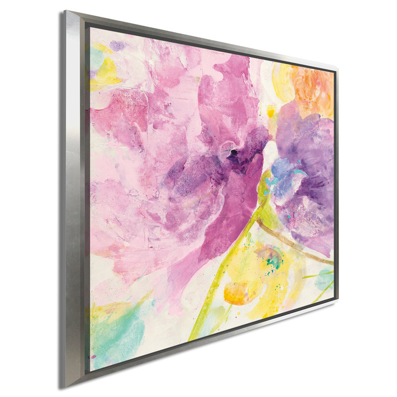 «Spring Abstracts Florals I Crop», reproduction sur toile, H 27,5 po x l 27,5 po x P 2 po, Cadre flottant argent