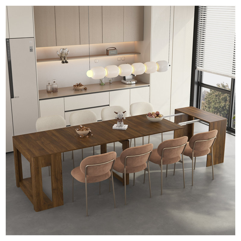 Extendable Foldable Dining Table, Space-Saving Wood Finish MDF Multifunctional Console