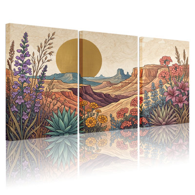 Désert Bloom Art sur toile tendue, ensemble de 3 reproductions de peintures à l'huile pour salon