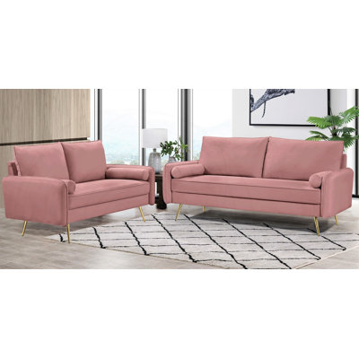 2-Piece Velvet Sofa Set with Nailhead Trim and Gold Metal Legs