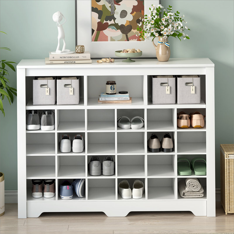 Design 24 Shoe Cubby Console, Modern Shoe Cabinet With Curved Base