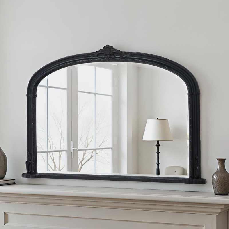 Overmantle Arched Bevelled Victorian Mirror, Black