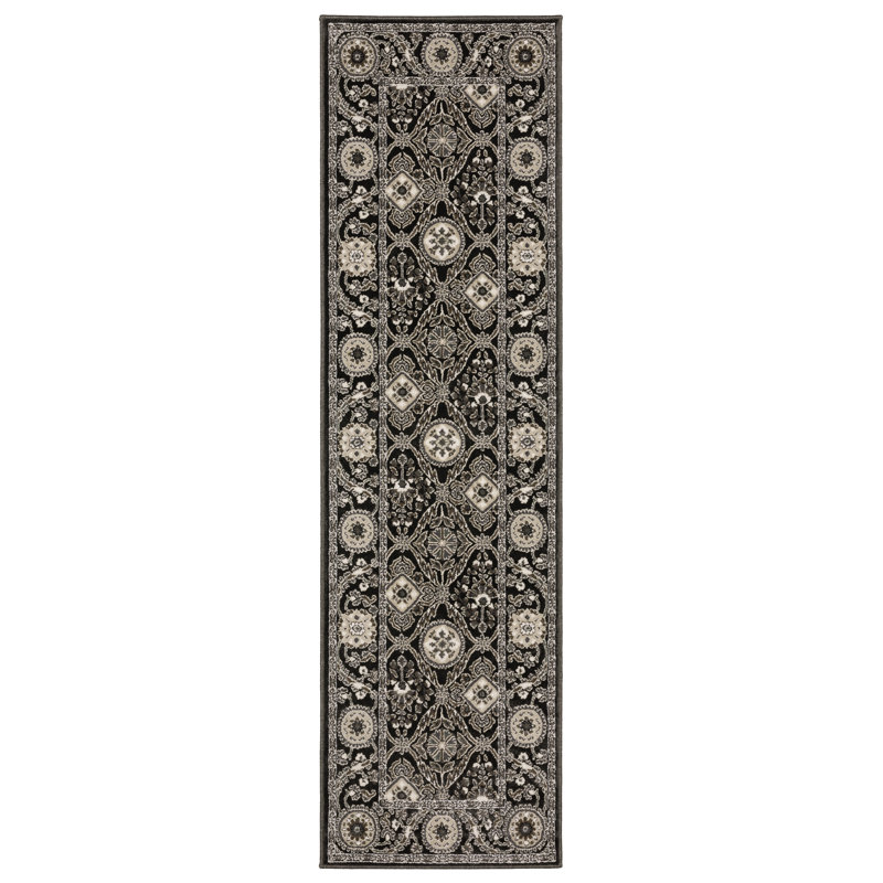Tapis oriental en polyester / polypropylène tissé à la machine rectangulaire noir / gris Ederle