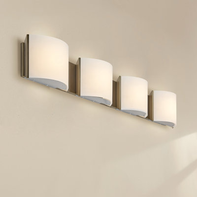 Modern 4-Light Gold Wall Sconce with White Acrylic Shades - 63W Dimmable LED 3000K for Bathroom Vanity or Bedroom