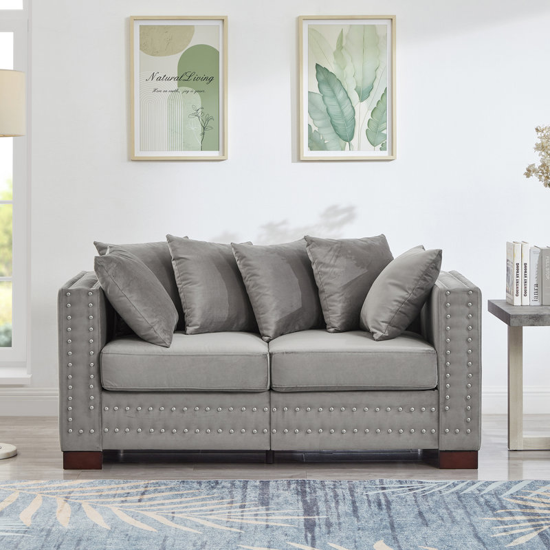 Causeuse rembourrée avec têtes de clou, Gris