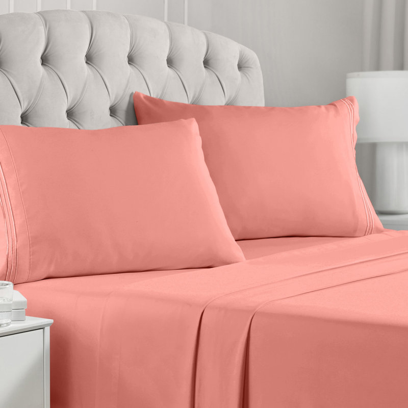 Draps Mellanni 1800, Ensemble de draps pour grand lit, Coral