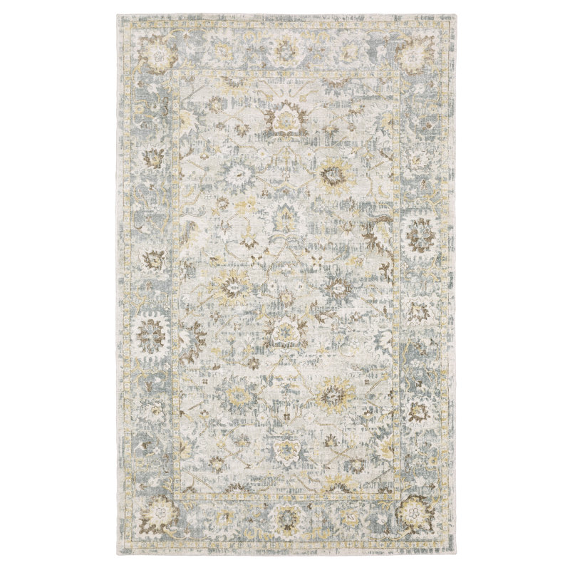 Tapis floral en laine et viscose tissé à la main Eiligio, Rectangle 9 pi x 12 pi